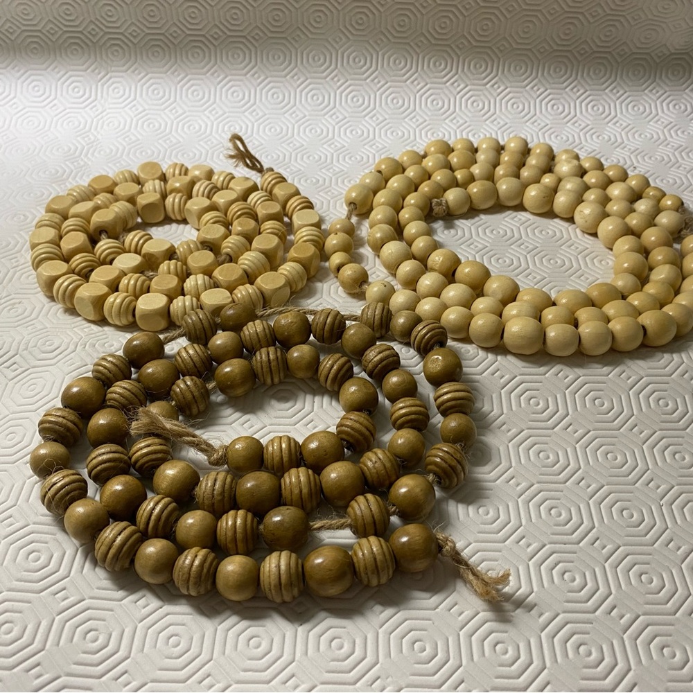 3 strings of wooden beads